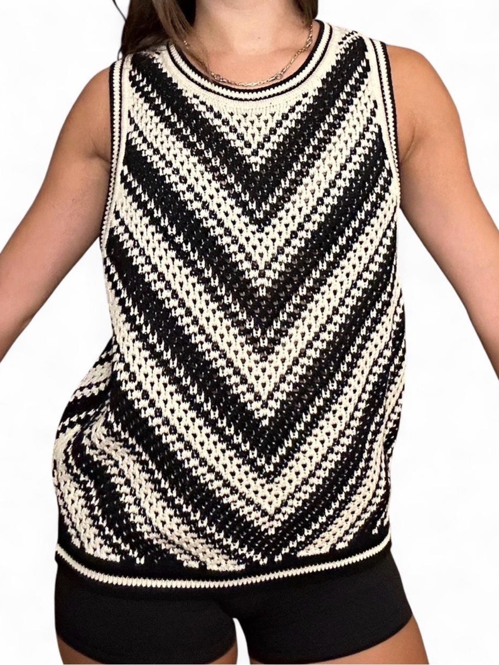 GAP Black and Cream Chevron Open Knit Tank